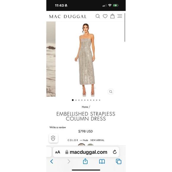 Mac Duggal Embellished Strapless Beaded Slim Column Dress Size 16 NWT - Picture 6 of 13